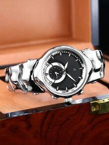 双色表盘男士腕表，不对称复古优雅不锈钢表带时尚腕表 - 均碼 - 查看 4