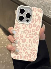 1pc White Leather Texture Minimalist Line Pattern Leopard Print Phone Case, Suitable For IPhone 16 Pro Max, 15/14 Plus, 13, 12, 11 Protective Cover - Multicolor - View 4