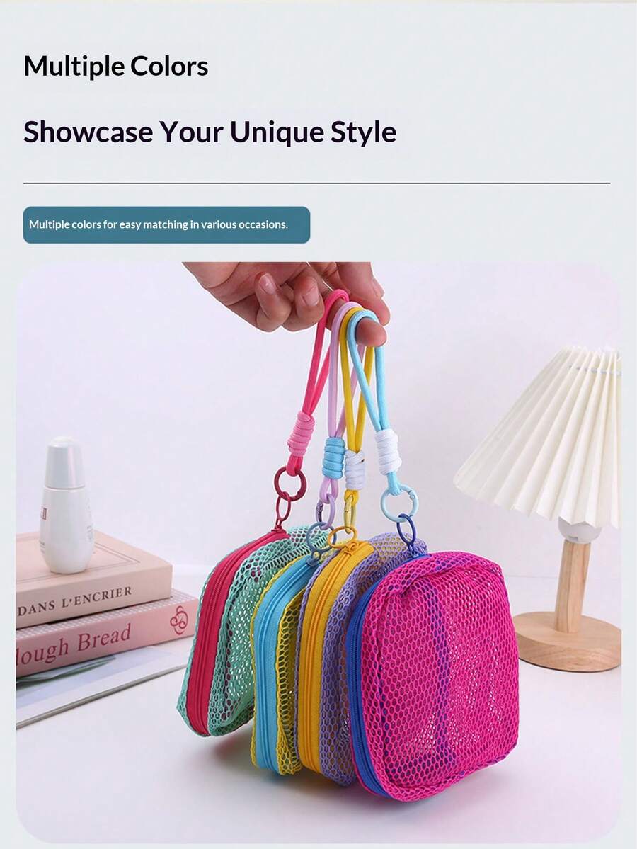 Dopamine Tofu Bag, Mini Mesh Portable Travel Wash & Makeup Storage Bag, Durable Large-Capacity Grid Bag1pcs - Multicolor - View 1