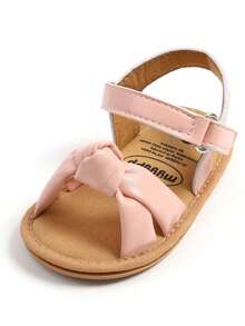 Neugeborene Säuglings Mädchen Jungen Sommer Sandalen Outdoor-Leisure Strandschuhe mit Blumen Schleife rutschfeste Sohle Kleinkind Laufschuhe - Pink - Übersicht 8