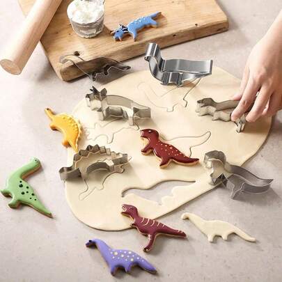 10pcs Dinosaur Cookie Cutter Set, Suitable For Dinosaur Themed Birthday Cakes, Cookies And Sandwiches, Cookie Cutters, Baking Tools, Kitchen Gadgets, Cooking Accessories