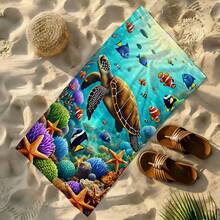 1pc Underwater World Sea Towel, Super Soft Microfiber Extra Large Beach Blanket, Super Absorbent Bath Towel, Suitable For Travel, Swimming Pool, Diving, Surfing, Yoga, Camping, Available In Multiple Sizes, Beach Accessories For Beach, Pool, Travel, Camping, Yoga - C - View 4