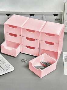 3-Tier White Plastic Desktop Storage Box, Classic Stackable Drawers, Mini Desktop Makeup Organizer Box, Makeup And Jewelry Storage Box, Desktop Display Box With Drawers, Suitable For Office Supplies, Jewelry, Cosmetics - Space-Saving Desktop Accessory, Also Suitable For Dorm And Home Desktop Drawer Storage - Multicolor - View 6