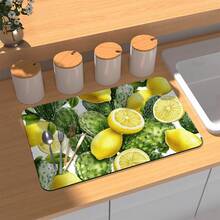 Summer Lemon Print Kitchen Countertop Drying Mat, Quick Dry Trivet For Dining Table, Bar, Coffee Machine, Non-Slip Waterproof Rubber Bottom, Easy To Clean - Mustard Yellow - View 5