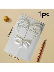 1/5/10pcs Elegant Shiny Powder Invitation Cards, Heart-Shaped Bow Hollow-Out European Style Gilded Personalized Shiny Powder Greeting Cards, Suitable For Wedding Anniversary, Bridal Shower, Engagement Party And Anniversary Dinner Invitations - Multicolor - View 6