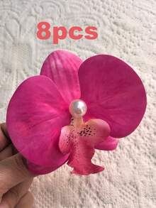 2个/4个/8个 花卉印花波西米亚风亚克力兰花发夹，春季新品系列 - 玫紅色 - 查看 11