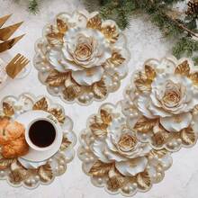12/24 Pieces, 33cm Placemats, Disposable Gold Rose Pattern Placemats, Suitable For Christmas, Restaurants, Birthdays, Parties, Banquets, Cafes, Graduation Parties. - View 6