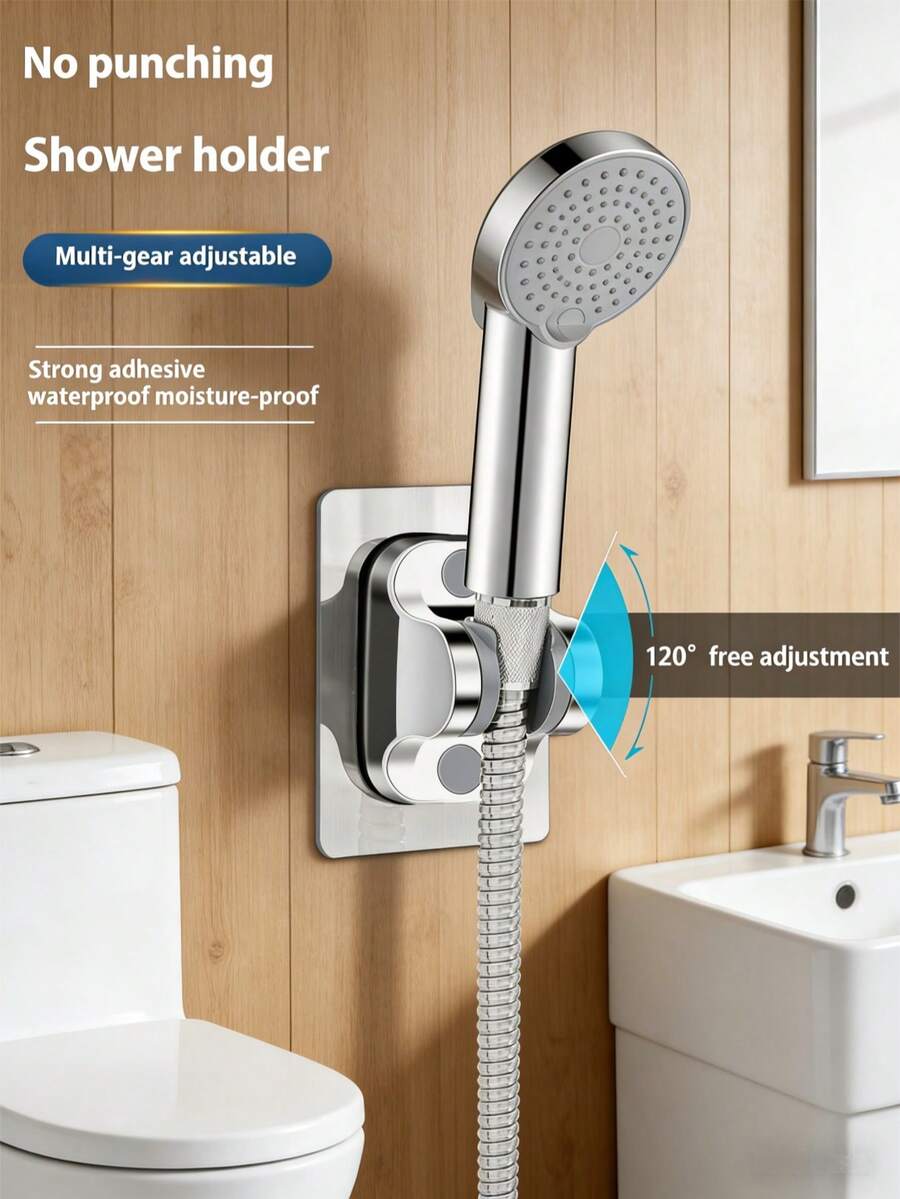 No Drill Showerhead Holder, Adjustable Bathroom Shower Head Rack, Universal Mounting Base