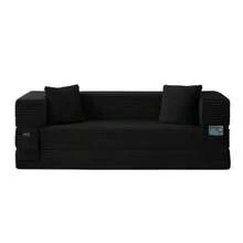 Modern Corduroy Sofa With A  Look, Classic Square Design, Unique Two-Level Design, Convertible Into A Bed, Ideal For Apartments And Large Rooms. - 黑色 - 查看 2