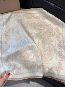 1 chiếc khăn vuông in họa tiết Paisley 70cm màu bạch kim, khăn bandana lớn thời trang nữ cho mùa xuân, có thể dùng làm thắt lưng, trang trí bao bì, ruy băng, băng đô hoặc khăn quàng cổ, thích hợp đi biển, đi nghỉ mát. - Vàng trắng - Xem 2