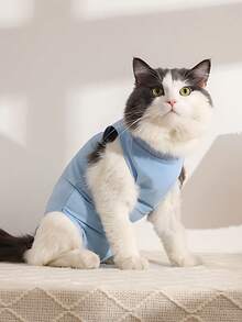 PETCHIC 1件装柔软轻薄猫咪绝育手术服，透气猫咪术后恢复服，防舔舐伊丽莎白圈替代品及皮肤病背心（粉色/蓝色） - 彩色 - 查看 4
