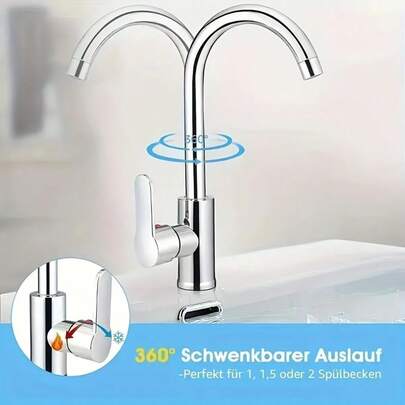 Kitchen Faucet | Hot And Cold, Anti-Splash, Two-In-One Vegetable Basin, Single Cold Sink, Single Hole, Modern Style, 304 Stainless Steel And Plastic , Valve