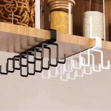 This Wall-Mounted Storage Rack Comes With Hooks, Making It A Multi-Functional Kitchen Storage Rack. The Double-Tier Rack Has 12 Hooks That Can Be Used To Hang Cups, Saving Kitchen Space. No Drilling Required, The Wall-Mounted Design Is Non-Slip And Suitable For Storing Cups, Tableware, Wine Glasses, And Can Also Be Used In The Bedroom For Storing Clothes. - Multicolor - View 7