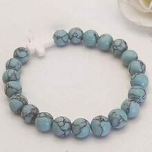 1pc 8MM Natural Stone Cross Healing Bracelet, Gift With Prayer Card For Christians - Turquoise - View 2