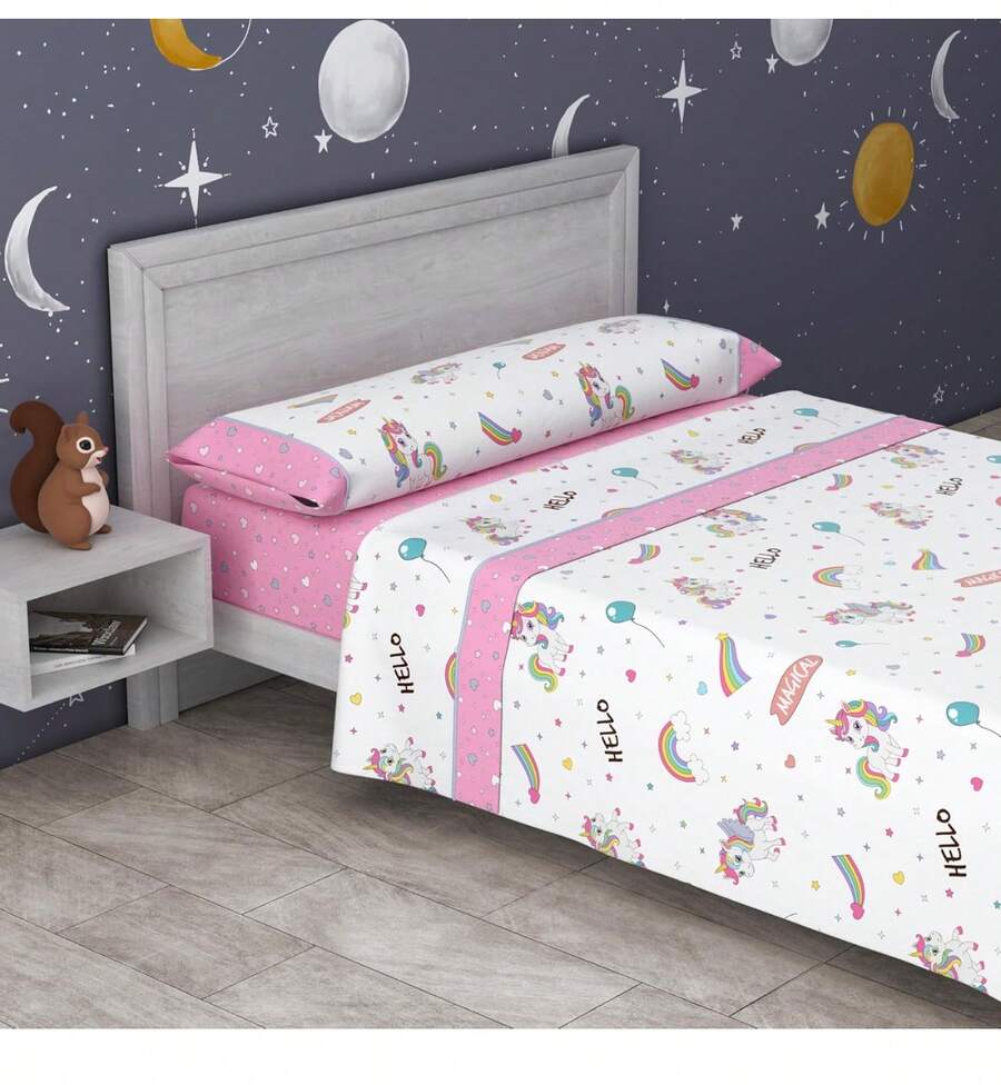Children's Sheet Set For Beds 90-105cm, 3 Pieces - 1 Fitted Sheet, 1 Top Sheet And 1 Pillowcase - Magical - View 1