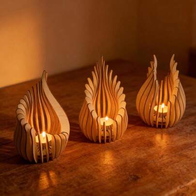 Soporte de vela con forma de concha y coral de estilo bohemio hecho de madera - Soporte de vela de madera decorativo con corte láser, adecuado para centro de mesa, decoración del hogar, bodas y fiestas