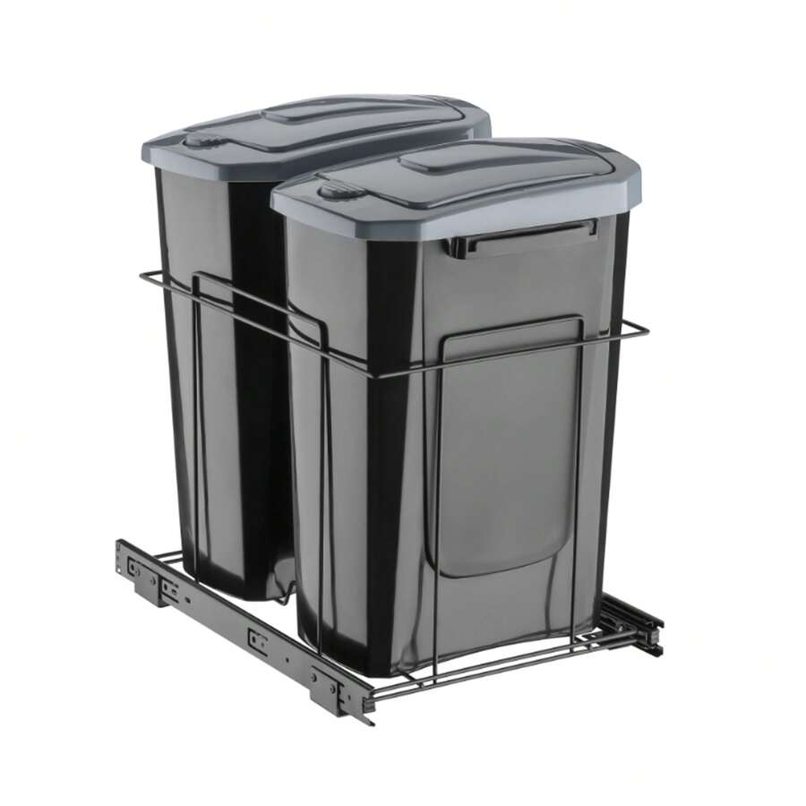 Double Slim Sliding Trash Can With 15L Basket, Black 0717 - Xem 1