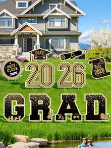 2026毕业季草坪装饰套装（10件套） - 10件黑色和金色祝贺草坪装饰品，带支架，毕业派对用品，大型户外高中/大学毕业派对装饰 - 黑金畢業地插 - 查看 6