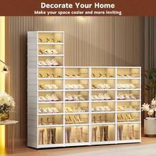 3/6/9-layerShoe box Foldable storage box Easy to assemble Transparent plastic Stackable shoe storage cabinet with lid Large shoe rack - Blanco - Ver 5