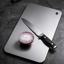 1 Thớt cao cấp bằng hợp kim titan - Thiết kế hai mặt, thép không gỉ, thích hợp cho nhà bếp và phòng ăn, thớt nhà bếp, thảm cắt hai mặt bằng titan y tế cao cấp của Nhật Bản - Vệ sinh và độ bền vượt trội. - Bạc - Xem 2