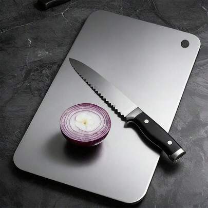 1 Thớt cao cấp bằng hợp kim titan - Thiết kế hai mặt, thép không gỉ, thích hợp cho nhà bếp và phòng ăn, thớt nhà bếp, thảm cắt hai mặt bằng titan y tế cao cấp của Nhật Bản - Vệ sinh và độ bền vượt trội.