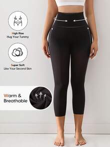 Suprenx Women's High Waist 7/8 Length Compression Leggings, Tummy Control Shapewear - Black - View 4