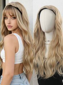 24英寸长卷发假发，带可拆卸头带，女士逼真半头假发，自然遮盖头发的假发，适合女孩日常佩戴、音乐节、派对和街头时尚。 - 彩色 - 查看 13