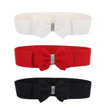 Fashion Adjustable Women's Elastic Wide Belt Plus Size Solid Color Elastic Bow Belt Bowknot Waistband Dress Jeans - 紅色 - 查看 2