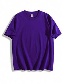 Men's 100% Cotton T-Shirt, Casual Wear, Suitable For Vacations And Workouts, Minimalist Design, No Print. - 紫色 - 查看 2