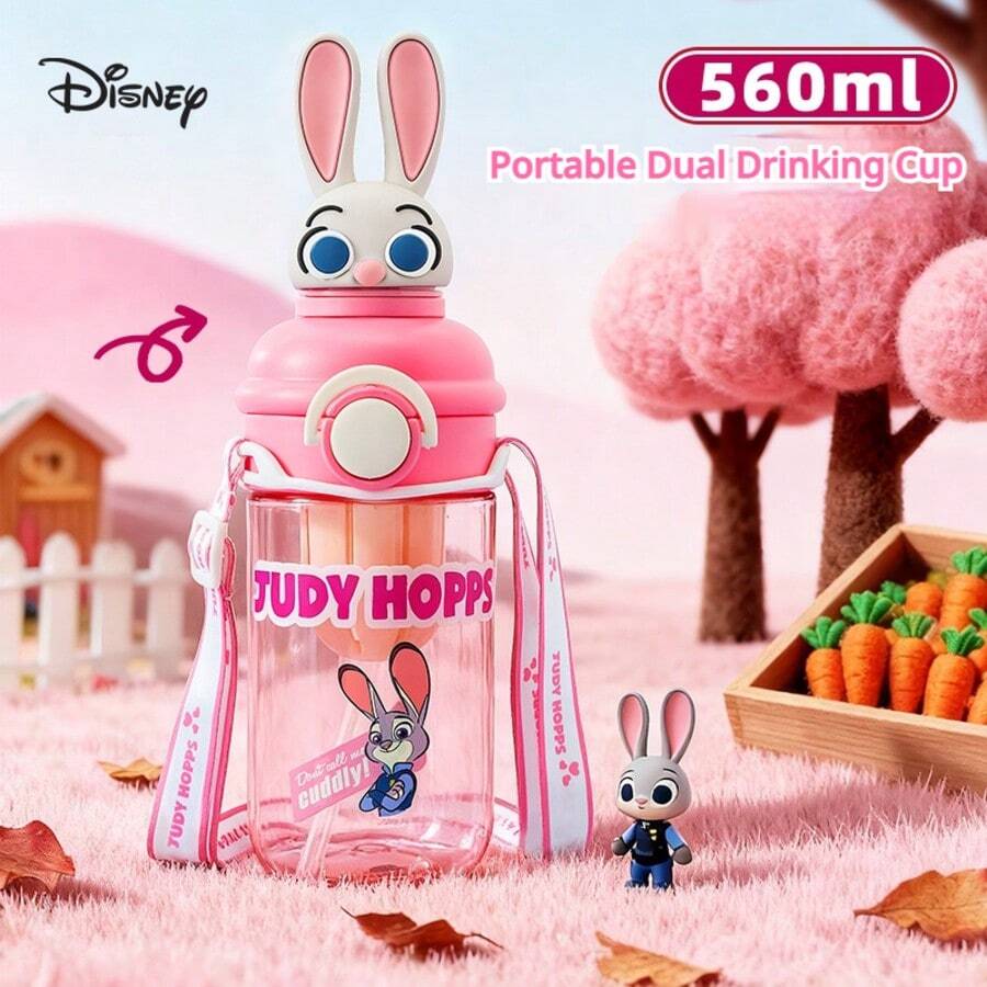 Disney 疯狂动物城3D角色头像吸管水杯，容量560毫升，带提手，适合上学使用 - 彩色 - 查看 1
