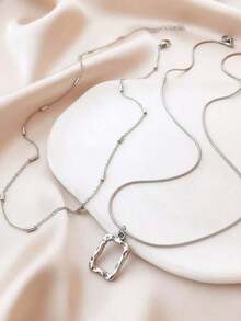 2pcs/Set Geo Charm Necklace - Bạc - Xem 5