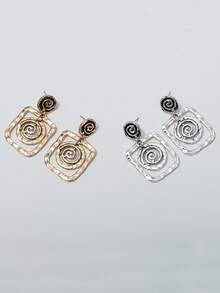 1 Pair Retro Bohemian Style Alloy Spiral Textured Dangle Earrings, Gift & Daily Wear For Women - Alloy Square Earrings - View 5