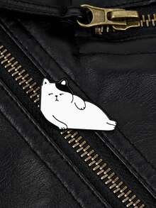 Lazy Cat Enamel Pin - "Lie Down And Give Up" Attitude, Cute Cat With Sullen Expression, Ideal Gift For Laid-Back Friends - Black and White - View 5