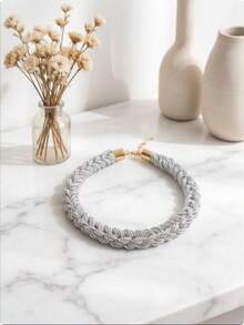 imoli 1件时尚夸张夏季手工麻绳涤纶加厚项链，适合女性日常佩戴、节日聚会、度假珠宝礼品 - 32361-nek-white-EP - 查看 7