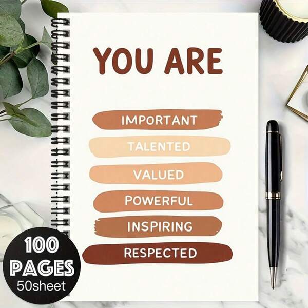 100-Page Inspirational Spiral Notebook With Motivational Text "YOU ARE IMPORTANT" And Positive Affirmations On Cover, Suitable For Work, Study, School Planning, Graduation, Birthday Gifts, Diary Writing, And Notes