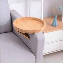 Sofa Tray Table Sofa Armrest Clip-On Tray Natural Bamboo Sofa Tray Practical TV Snack Tray For Remote Control Coffee Snacks - 木製的 - 查看 2