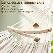 400 LBS Heavy-Duty Wing Back Hammock ,Double-Sized Bohemian-Style  Hammock With Elegant Tassels And A Fishtail Knit. High Load-Bearing Capacity, Includes Two Thick Ropes And A White Women's Drawstring Storage Bag. - 米色(無流蘇) - 查看 5