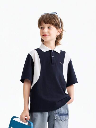 [100% Cotton] Áo Polo Thể Thao Thấm Hút Mồ Hôi Cho Bé Trai - Phong Cách Mùa Hè - Phối Màu Tương Phản Kiểu Sinh Viên