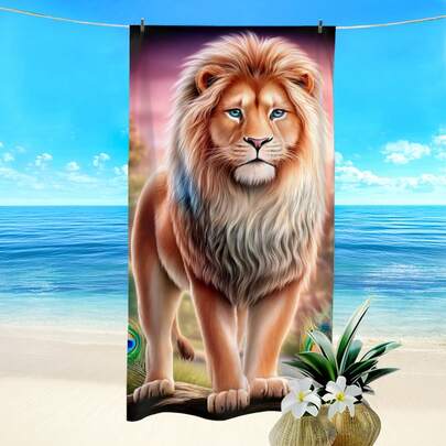 1pc Animal Lion Print Beach Towel, Super Absorbent Quick Dry Towel For Swimming, Soft And Lightweight Beach Blanket, Suitable For Beach, Swimming, Outdoor Camping Travel, Ideal Beach Essential