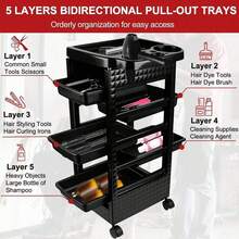 Tool-Free Assembly Salon Trolley - Heavy-Duty 5-Drawer Rolling Storage Cart With Locking Drawers, Black Beauty Salon Organizer For Hairdressers, Salon, Spa - No Assembly Needed, Space-Saving Workstation Cart, Construction, Professional Stylists - 黑色 - 查看 5