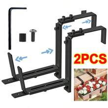 2x Adjustable Planter Box Bracket Window Box Bracket Window Box Holder Plant - Black - View 1