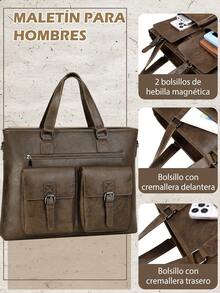 Serviette pour hommes de 15,6 pouces, sac pour ordinateur portable en PU, grande capacité, imperméable, convient pour le travail, les affaires et les voyages - Multicolore - Voir 6