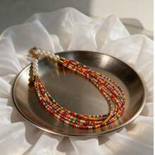 女士波西米亚风多层珍珠项链 - 彩色 - 查看 2