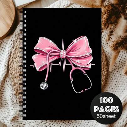 Un cuaderno de espiral de enfermera - Un diario médico con un diseño de estetoscopio y lazo rosa, perfecto para una planificación elegante en escuelas de enfermería, hospitales u oficinas - Un regalo ideal para enfermeras, médicos