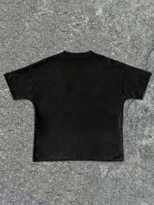 Tween Boy Cotten Clothes,Y2K-Inspired Letter Print T-Shirt - Casual Crew Neck, Short Sleeve, Machine Washable - Perfect For Spring/Summer/Fall,Fashion, Streetwear, Unisex, Men, Women - 黑色 - 查看 3