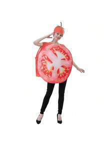 1 Set Red Tomato Cosplay Jumpsuit [Hat + Jumpsuit], Fruit Series Costume For Halloween, Christmas Party, Surprise Role Play - Tomato - View 2