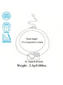 1pc Elegant Butterfly Heart-Shaped 925 Sterling Silver Women's Bracelet, Fashion Design With Zirconia Stones, Suitable For Weddings, Vacations, Daily Wear And Holiday Gifts - Silver - View 3