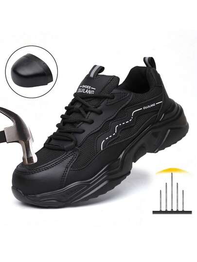 Women's Work Safety Shoes, Fashion Steel Toe Anti-Smash Sports Shoes, Breathable Thick Sole Outdoor Casual Shoes, Industrial Construction Anti-Puncture Safety Boots, Suitable For All Seasons