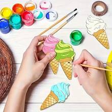 未完成的木制冰淇淋形状部件，木制圆锥工艺品DIY绘画材料，用于装饰 - Style A - 查看 2