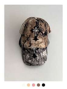 Soft Crown Niche Maillard Brown-Gray Snapback Hat, Vintage Embroidery Couple Baseball Cap, Small Face Patch Embroidery Fashion Streetwear Baseball Cap, American Letter Embroidery Soft Crown Curved Brim Sun Hat, Skater Hippie Chicks Style - Multicolor - View 6